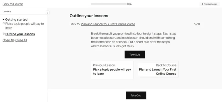 LifterLMS Focus Mode lesson layout with a syllabus sidebar, progress bar and lesson navigation