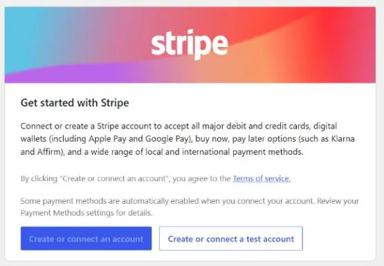 Free WooCommerce Stripe plugin asking you to create or connect a Stripe account, or a test account first